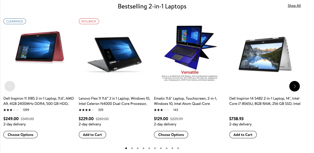 Walmart's category page for laptops