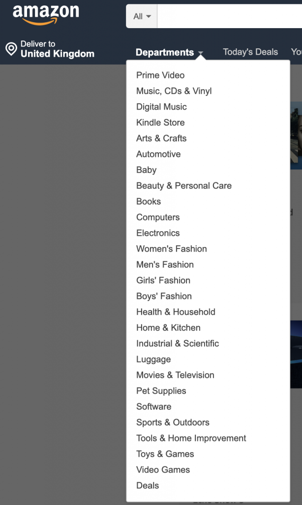 Amazon's dropdown navigation