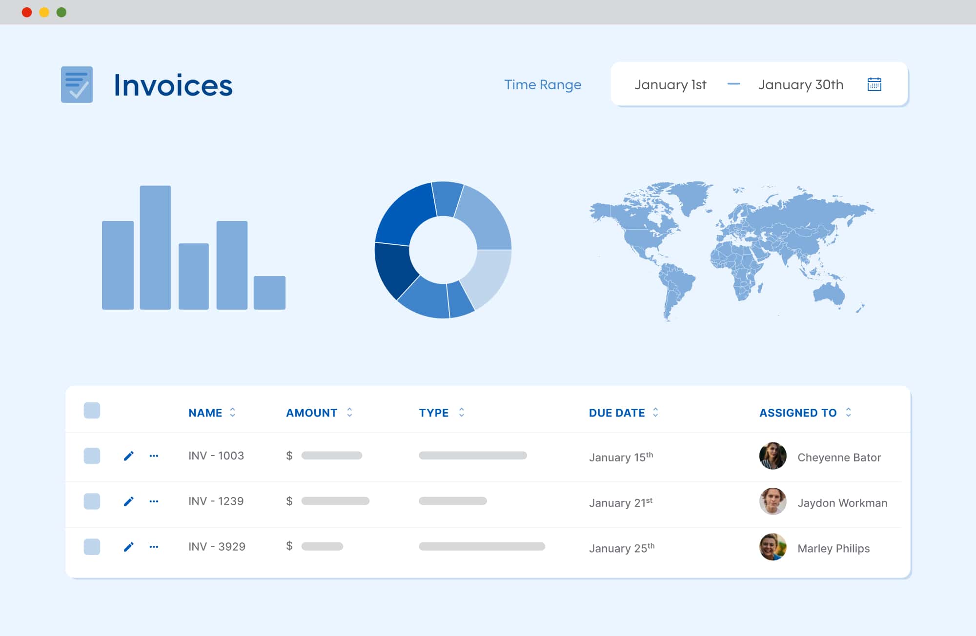 Browser mockup showing a dashboard with data-driven elements.