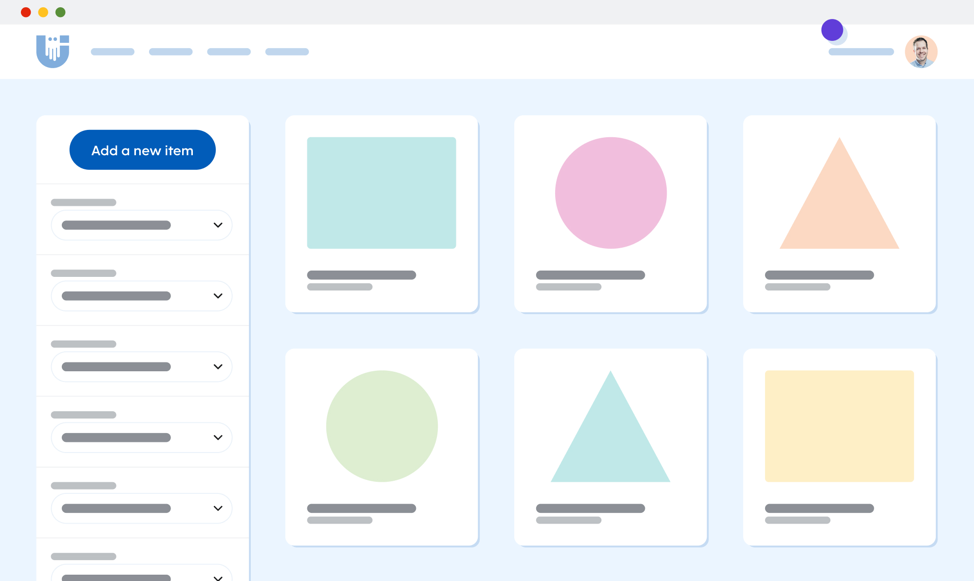 Semi-abstract representation of a dashboard with filterable categories.