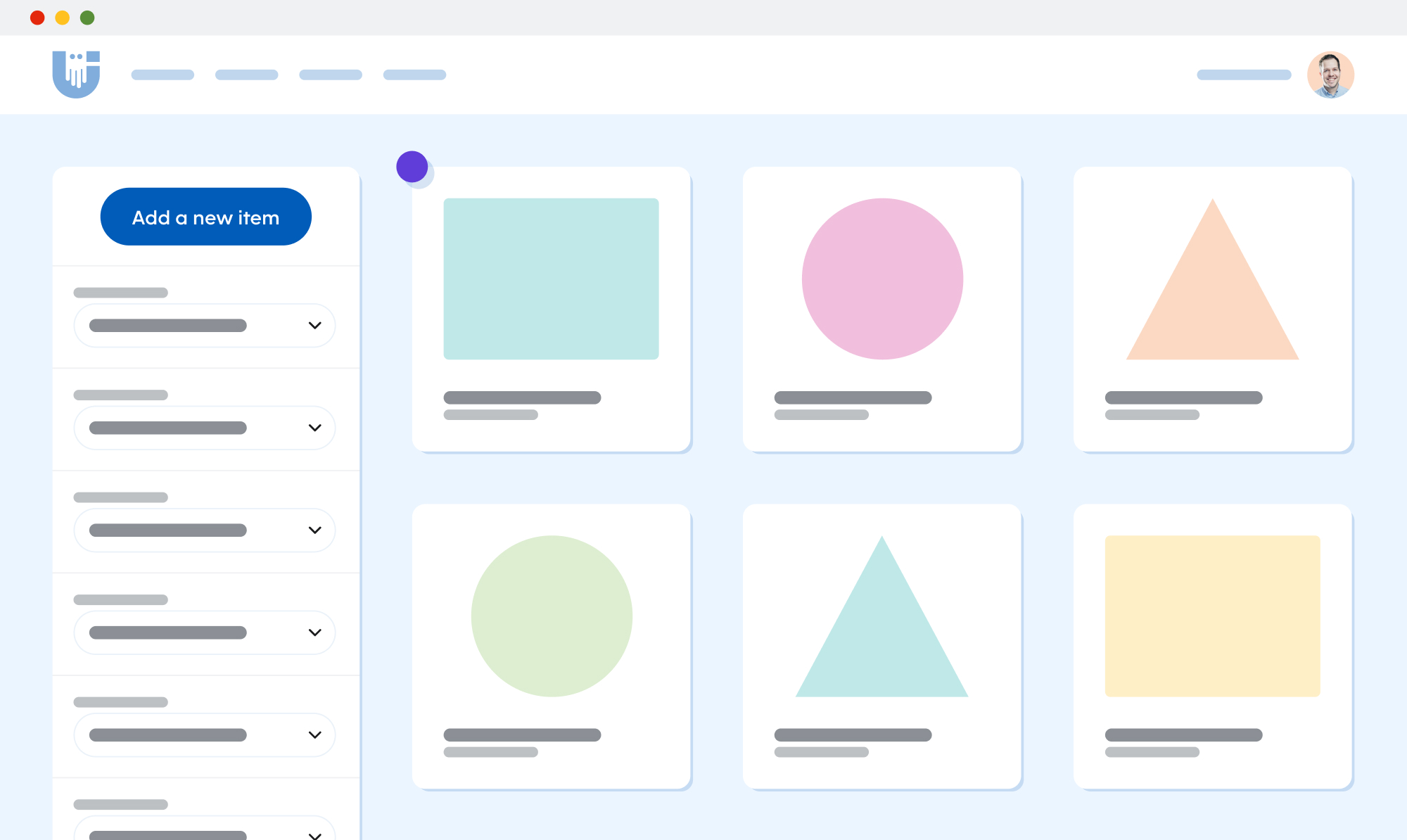Semi-abstract representation of a dashboard with filterable categories.
