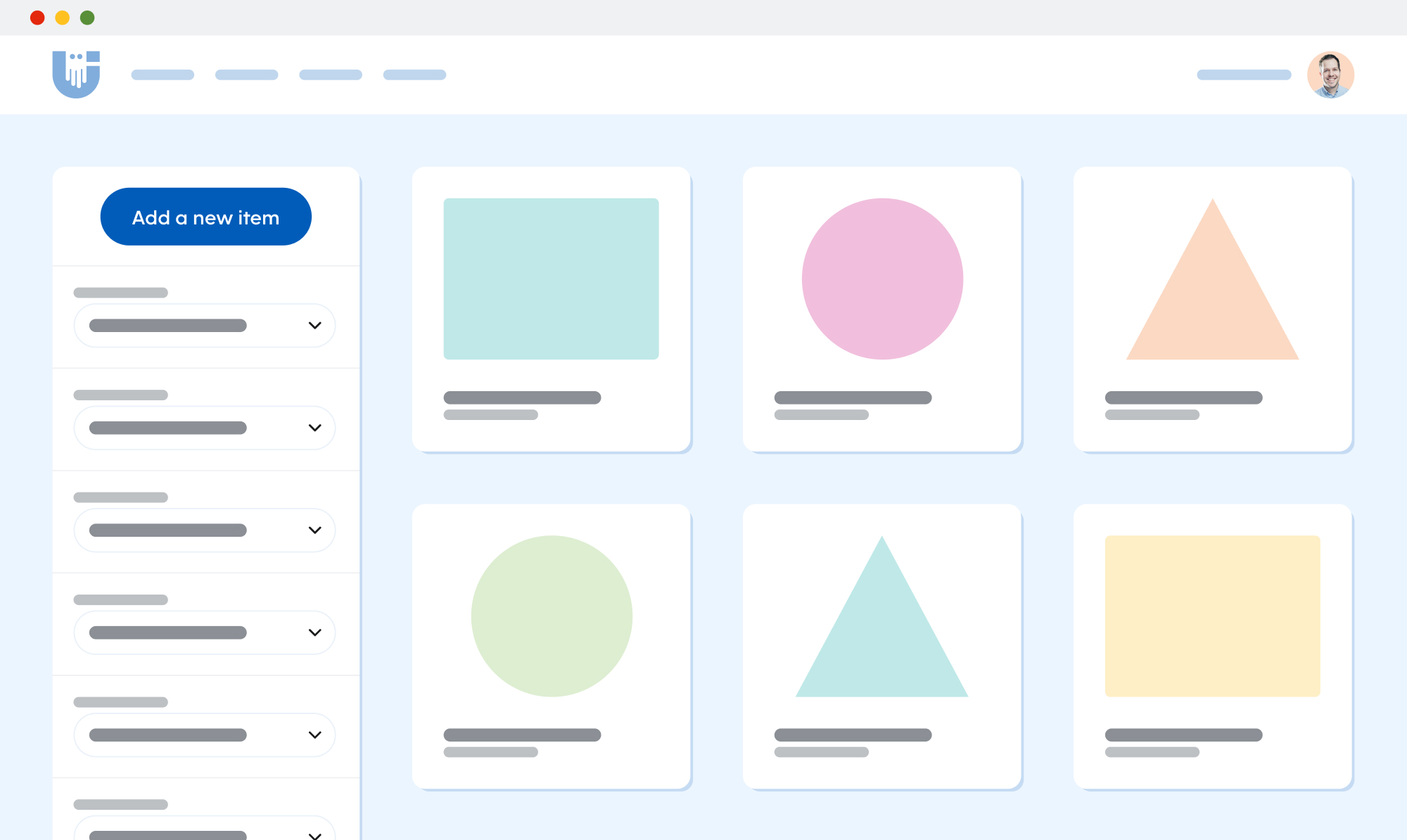 Semi-abstract representation of a dashboard with filterable categories.