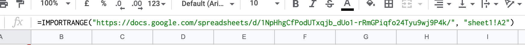 an example of the Import Range Google Sheets formula