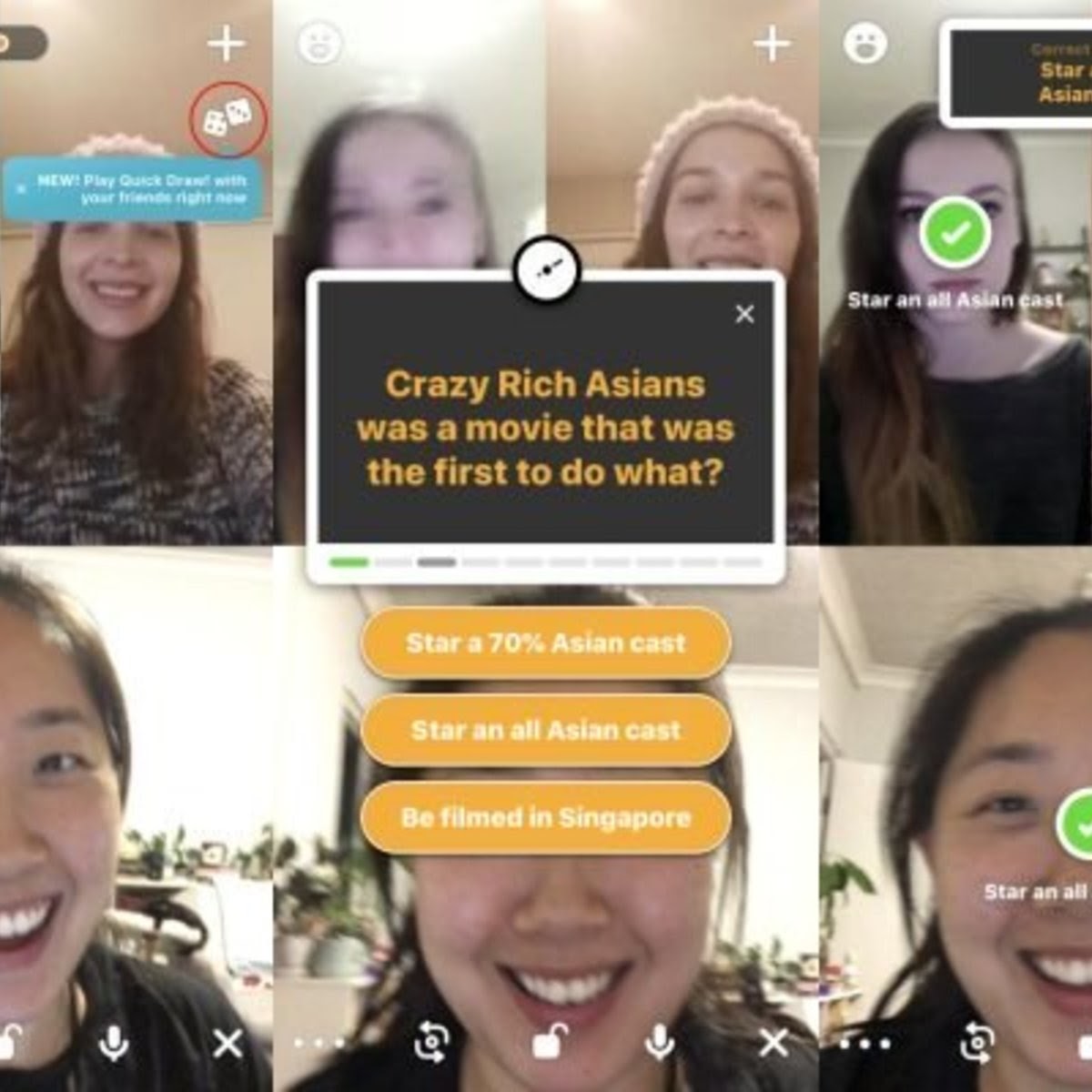 screenshot of a video chat game in houseparty app