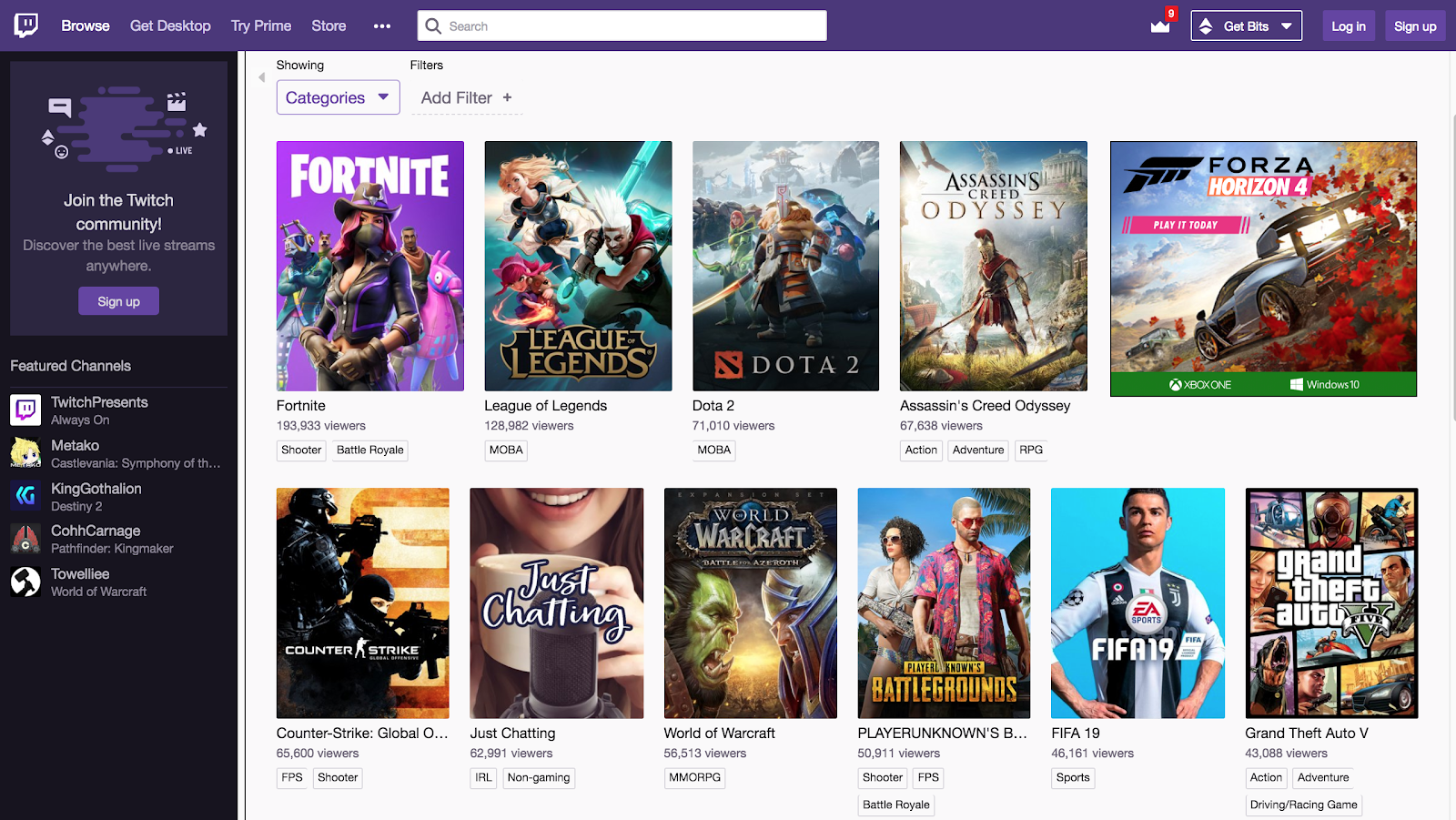 Screenshot of twitch app