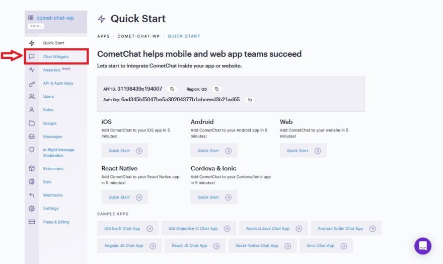 CometChat App Dashboard