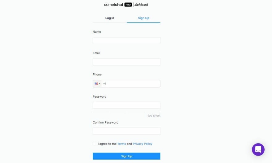 CometChat Sign Up Page