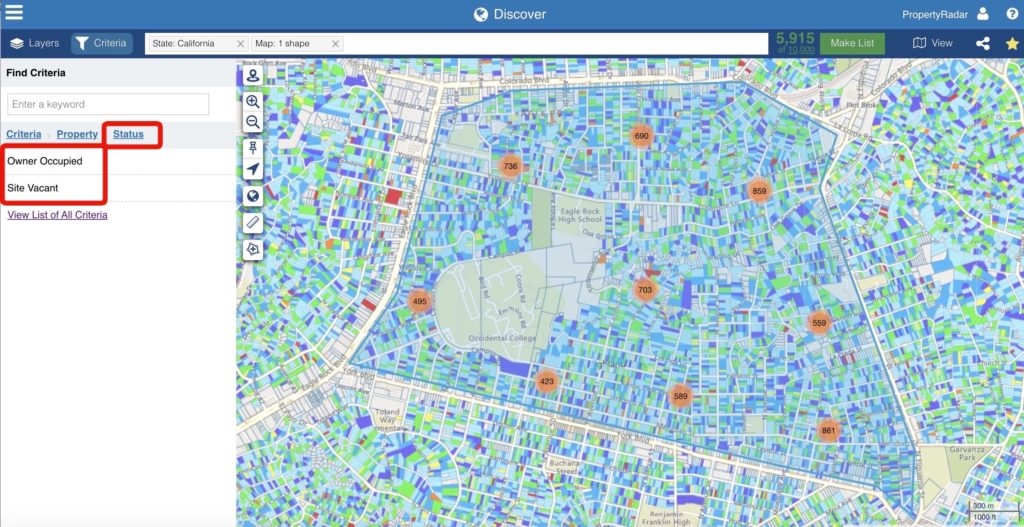 Find off market properties that are vacant properties and/or absentee owner or not