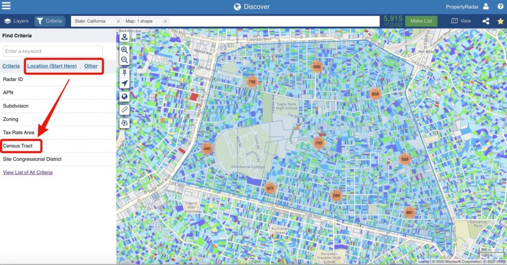Sort properties that aren't for sale by opportunity zones via the Census Tract category