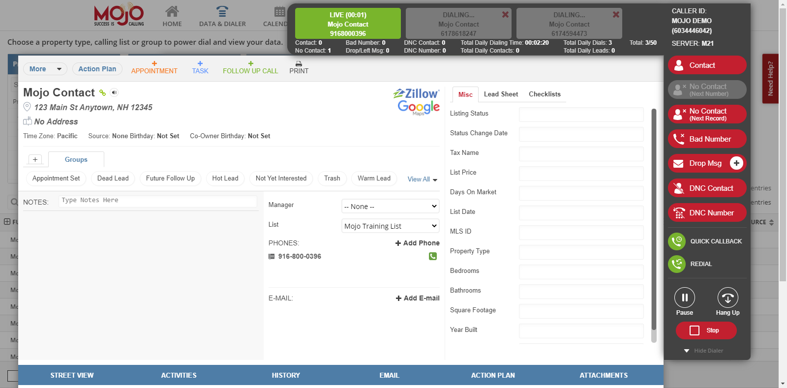 Mojo Dialing Screen - Integrate Mojo Dialer with PropertyRadar
