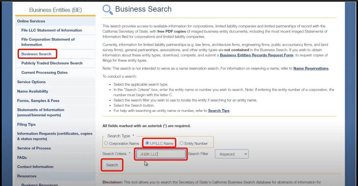 Past the LLC name into search field to find the owner of an llc