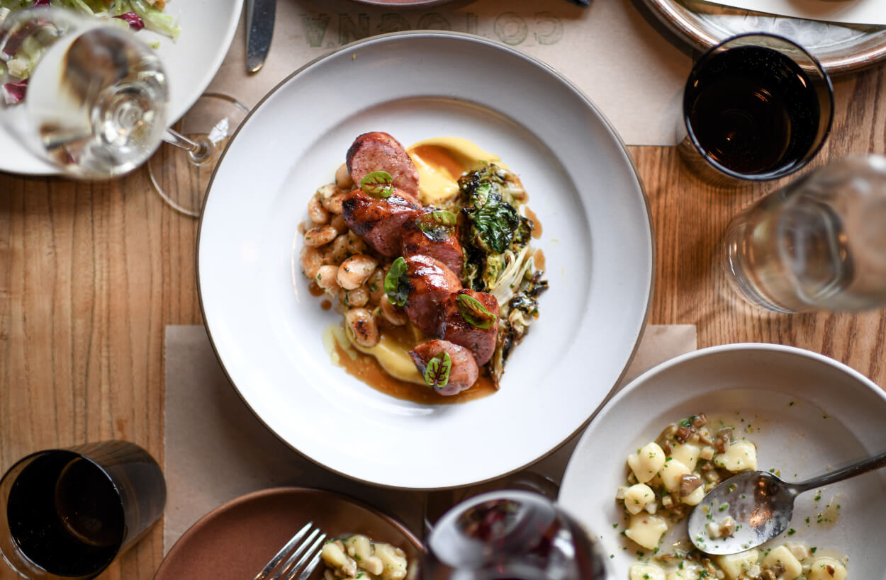View of the outdoor dining space in front of the Cotogna restaurant