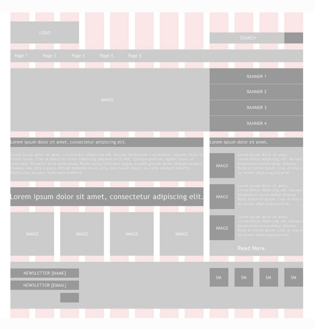 Low-fidelity wireframe example with a grid overlay