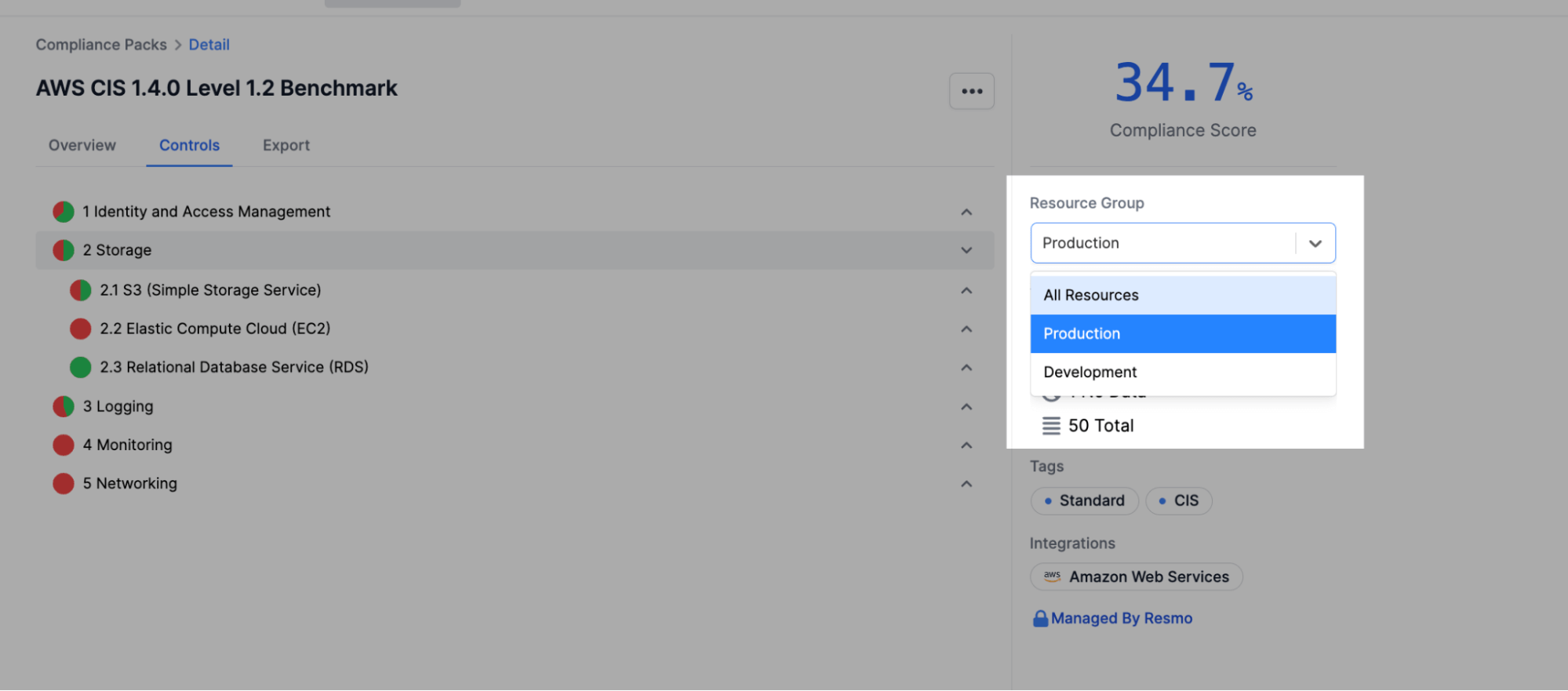 filtering compliance pack controls based on resource groups