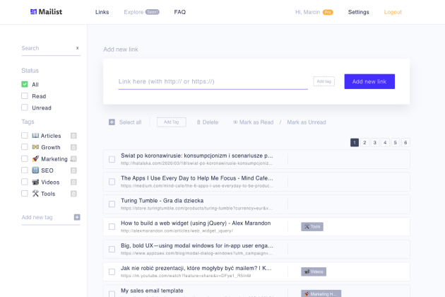 save articles to read later Mailist for weekly newsletters of your bookmarks