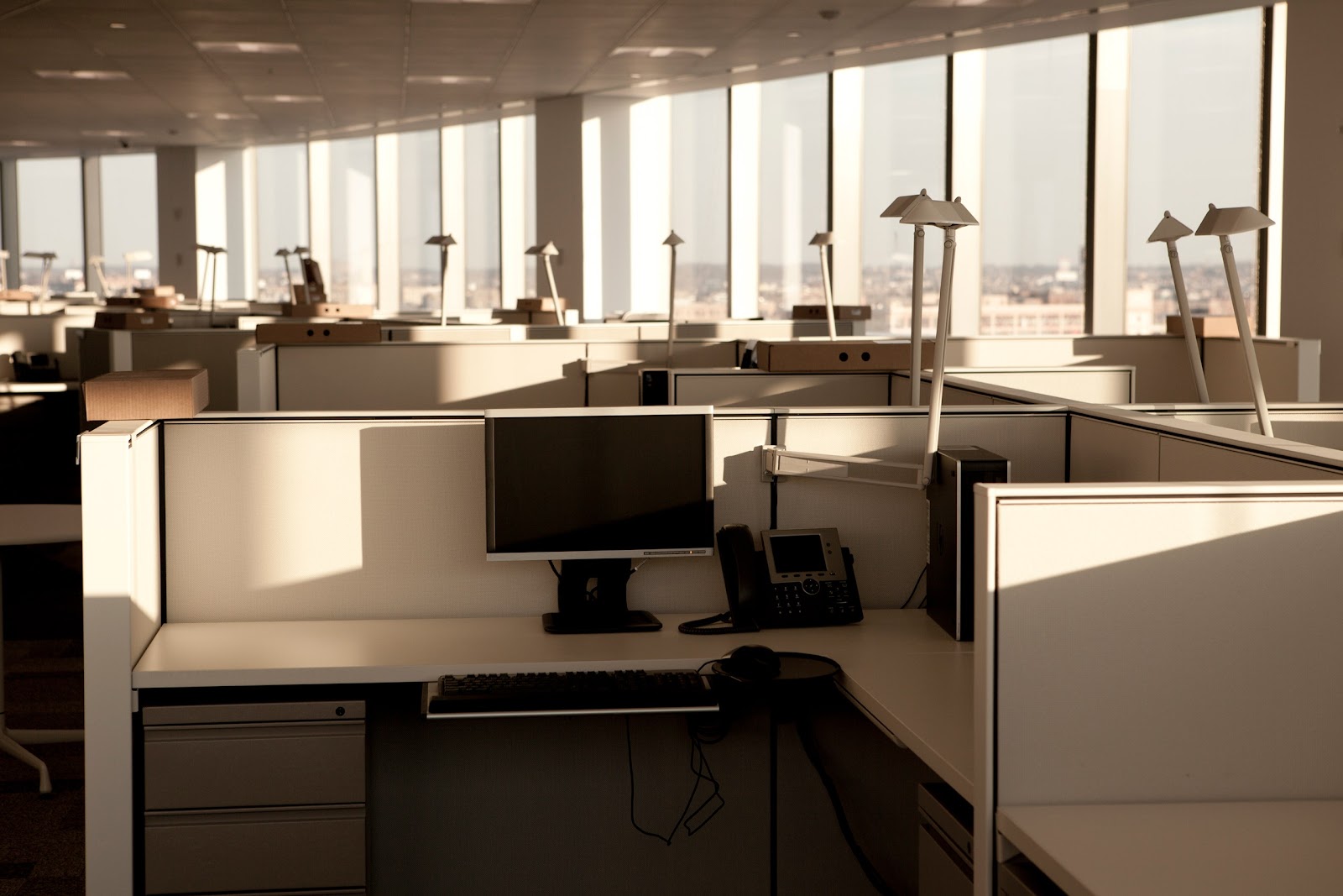 An empty cubicle at a corporate office