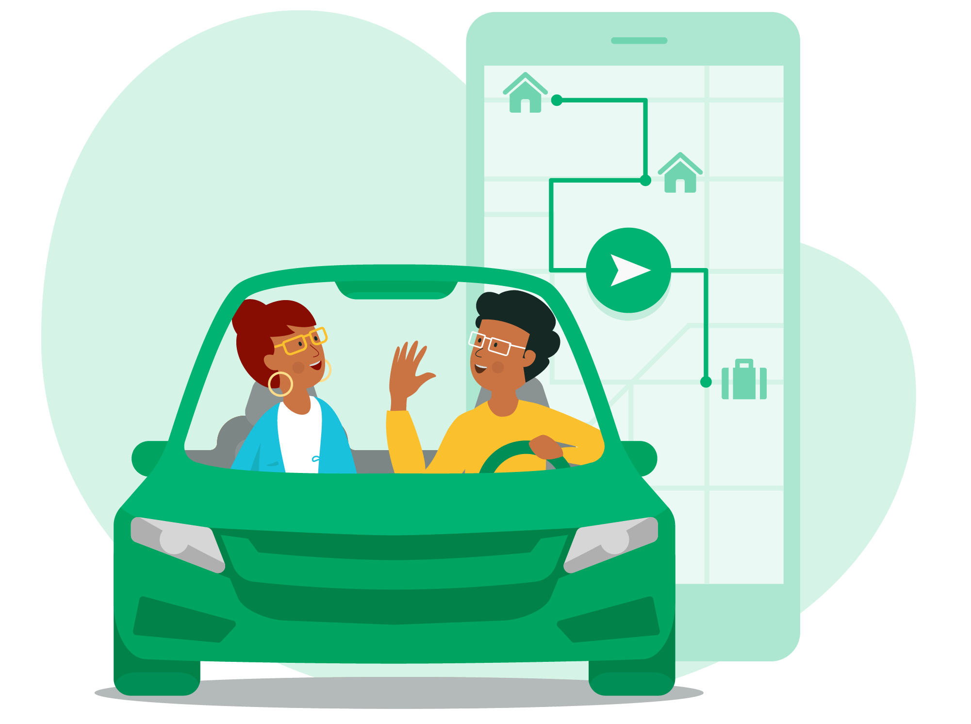 An illustration of a carpool trip.
