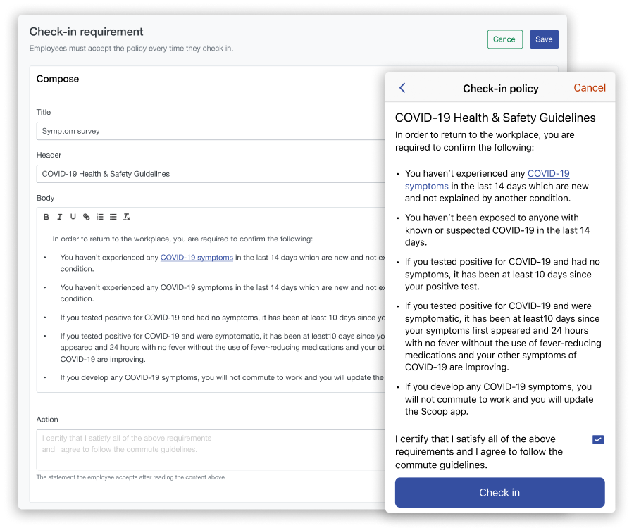 Screenshot of Scoop's custom policies capabilities enabling a customer to update policies in real time for an employee.