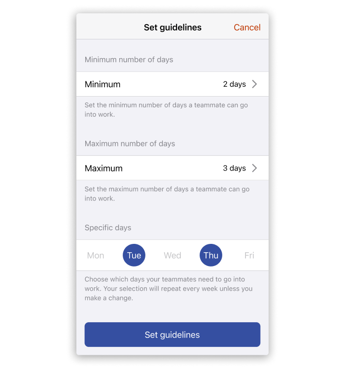 Screenshot of Scoop's attendance expectation interface enabling managers to see attendance guidelines for their teams.