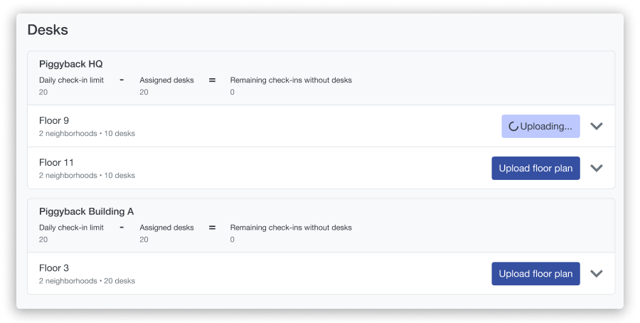Screenshot of Scoop's desk interface showing how a user can upload a specific floorplan.