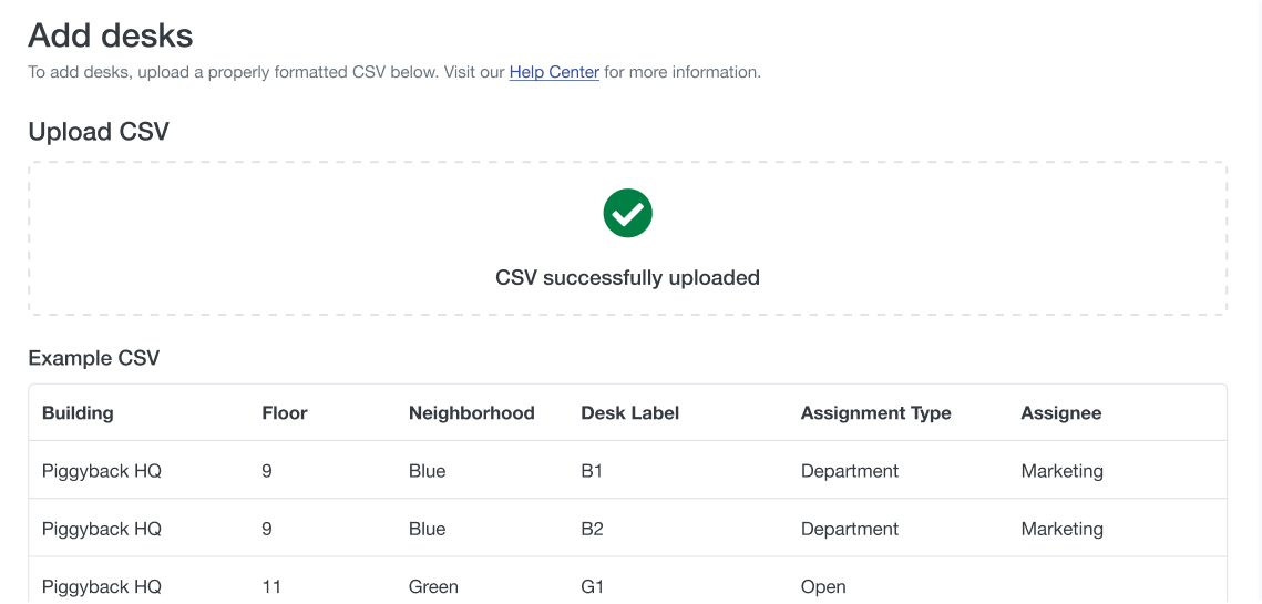 Screenshot of Scoop's desk upload interface for desk management and desk booking.