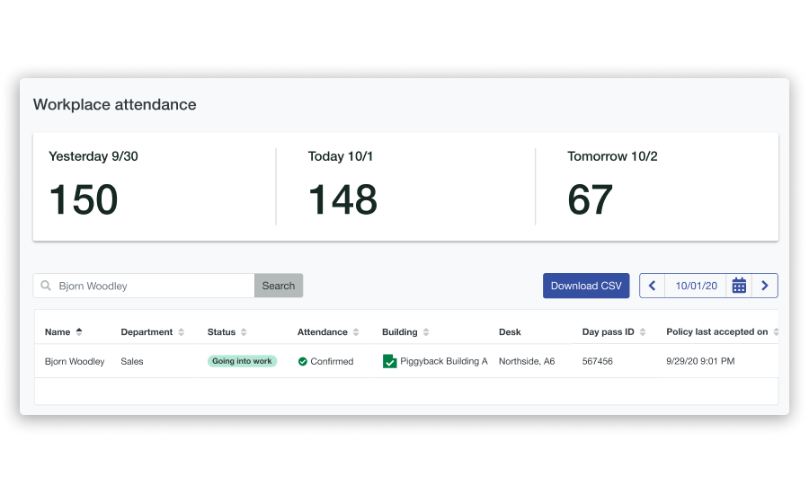 Screenshot of Scoop's customer dashboard enabling a user to search for and find the desk location for a specific employee.