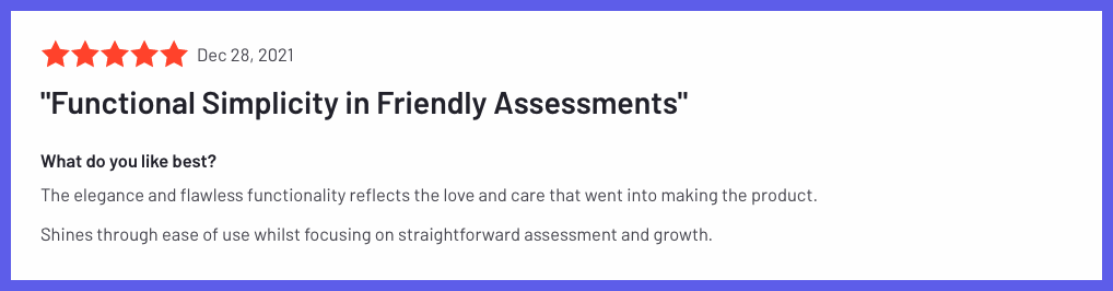 Leapsome user review shared by user on the G2 platform for verified software reviews. The title of this review is: Functional Simplicity in Friendly Assessments