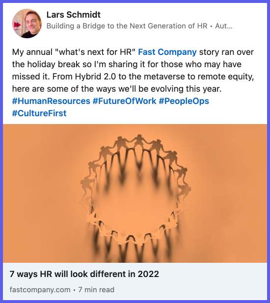 LinkedIn post by HR influencer Lars Schmidt