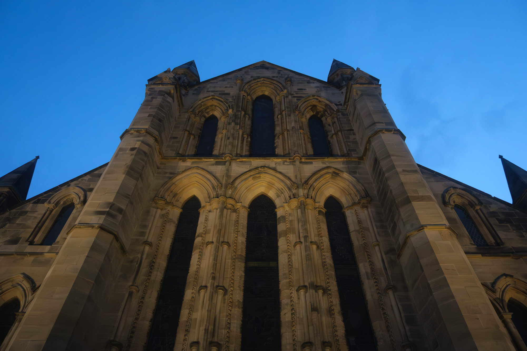 Hexham Abbey at dusk, Northumberland