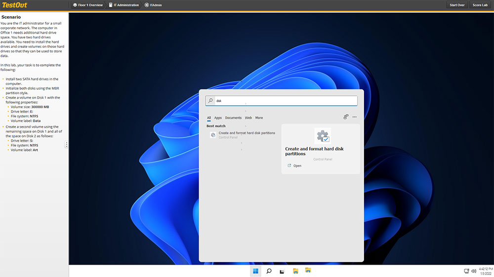 TestOut Lab Scenario Screenshot
