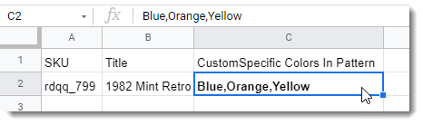 CSV file showing multiple eBay item specifics for importing eBay listings