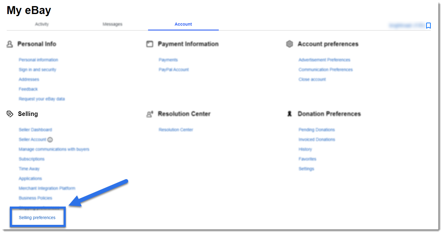The second step for how to find the block buyer list on eBay is to click the Selling Preferences link in your Account Settings