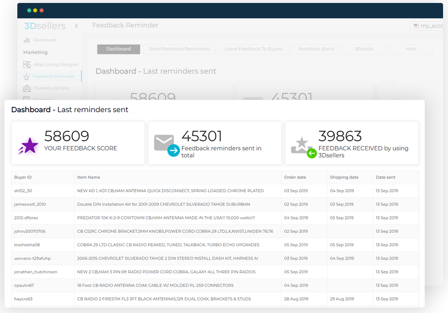 ebay feedback reminder dashboard