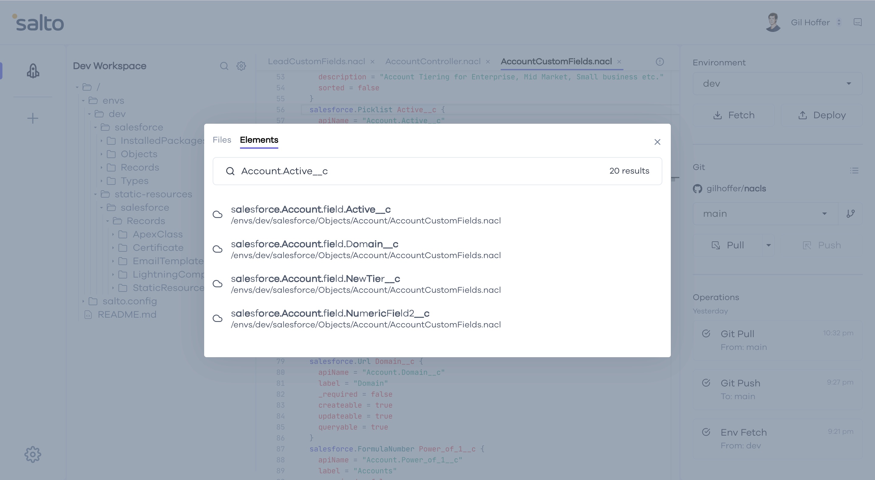 Search files and elements in your business onfiguration | Salto
