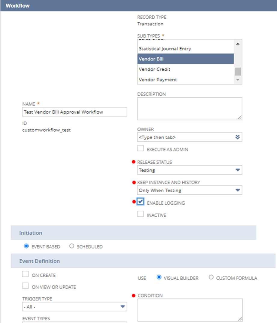 Netsuite Workflow summary page snapshot