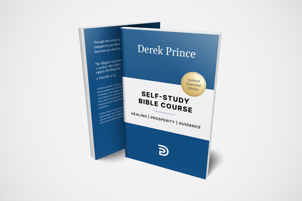 The front and back cover of a Derek Prince book titled "Self-Study Bible Course"