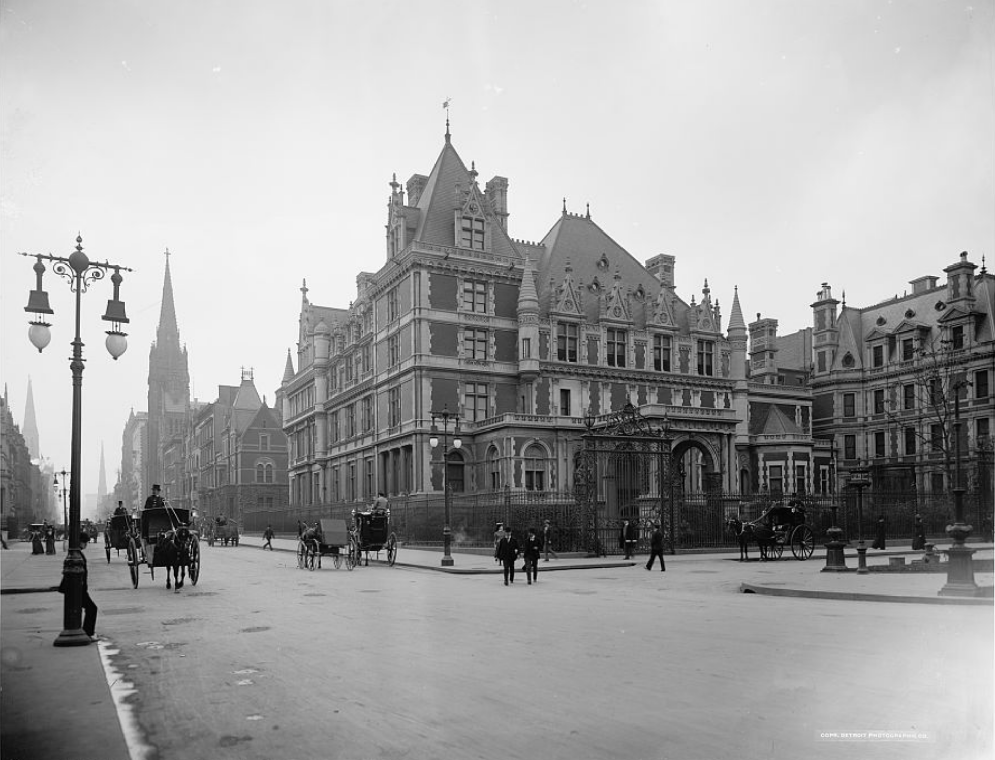 A historical, black and white photograph of the now-demolished Cornelius Vanderbilt II Mansion on 57th Street and 5th Avenue.
