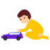 Illustration of little boy plating with purple toy car