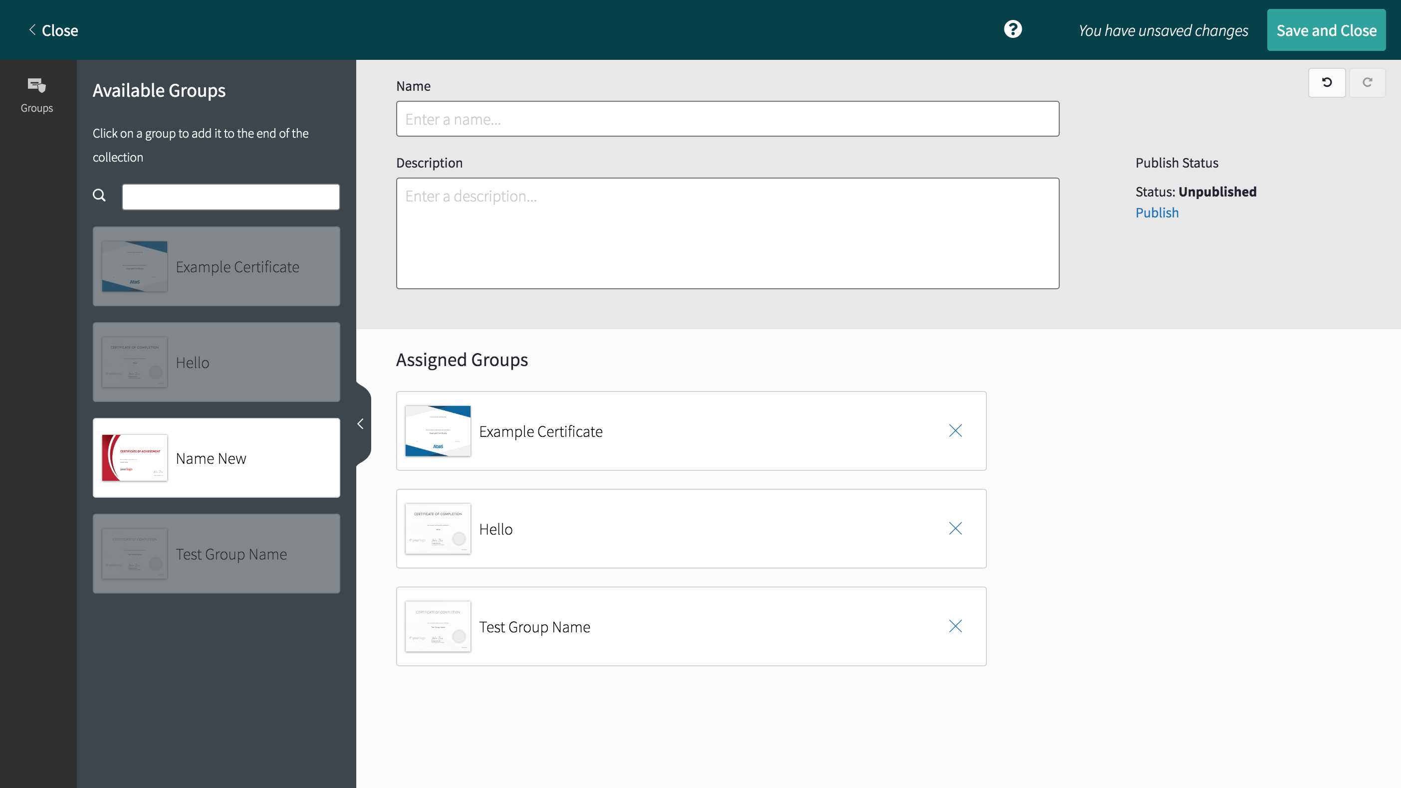 Screenshot of the Accredible Collection Settings Page from the ACMS