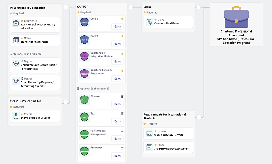 Pathway example for a Chartered Professional Accountant certification