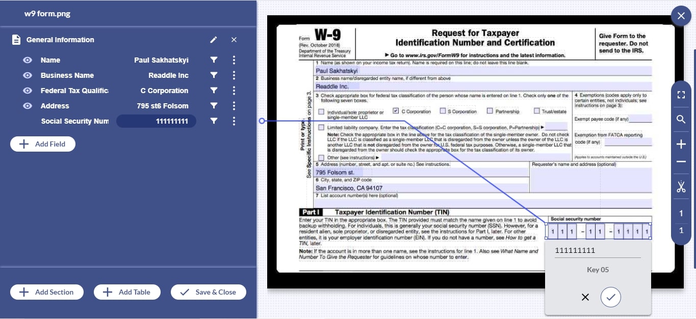 W-9 form data extraction| W-9 Doc Data Extraction Solution