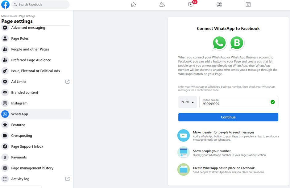 How to connect WhatsApp Business Account to Facebook Page