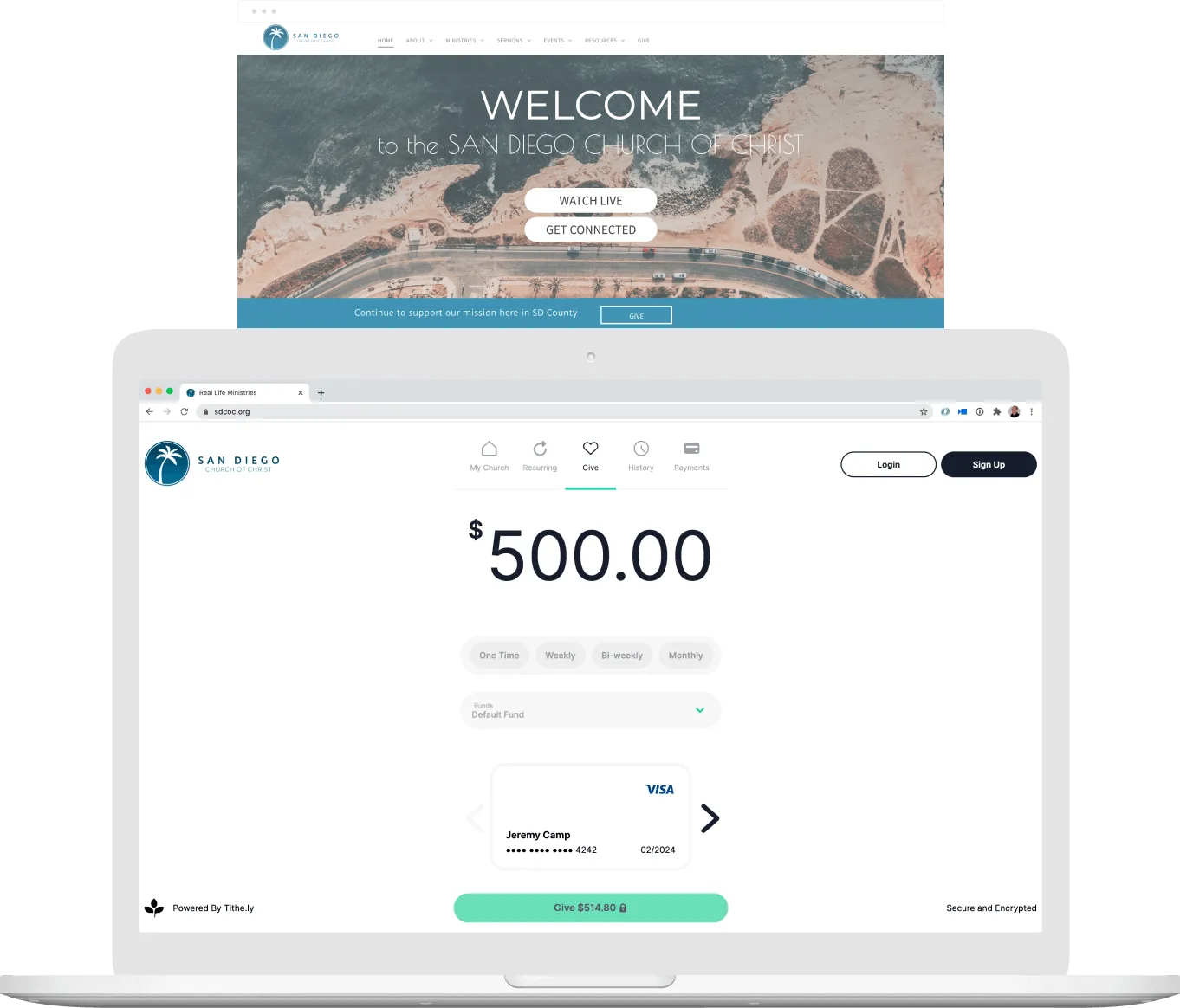 online giving church branded dashboard