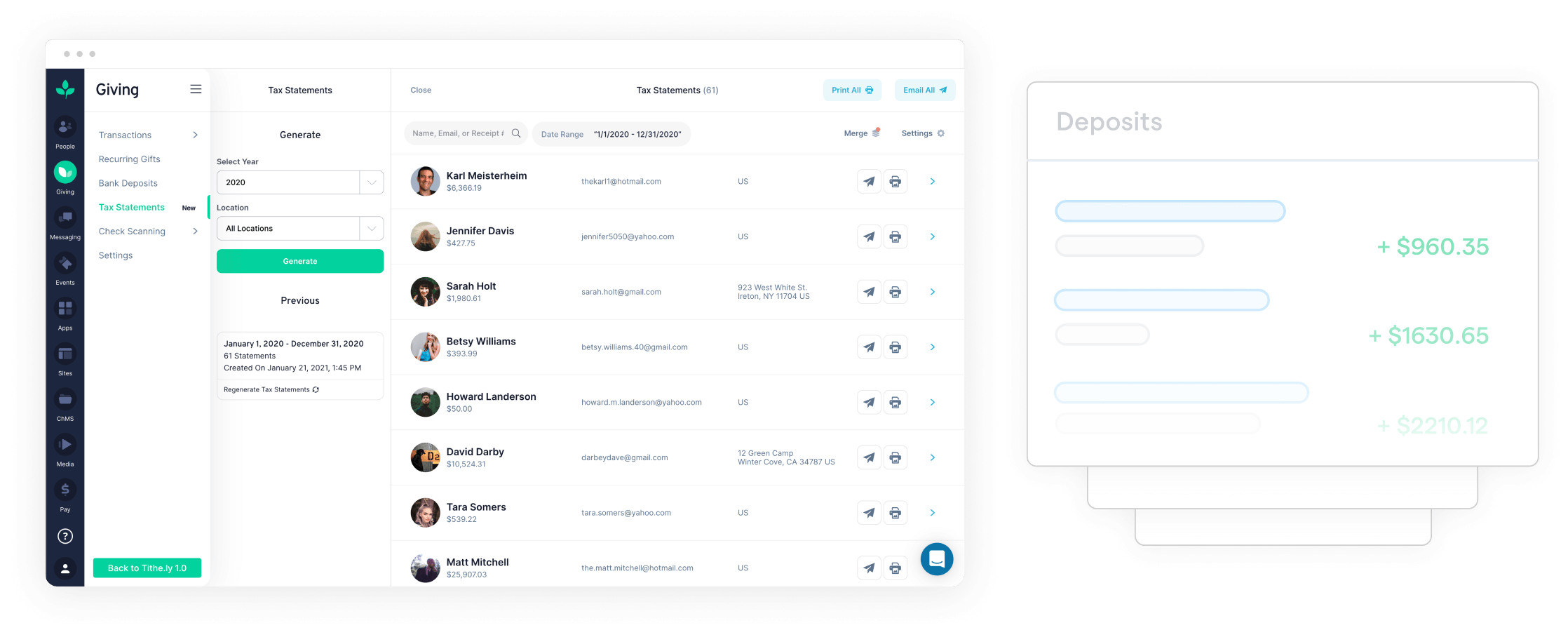 Online giving dashboard preview