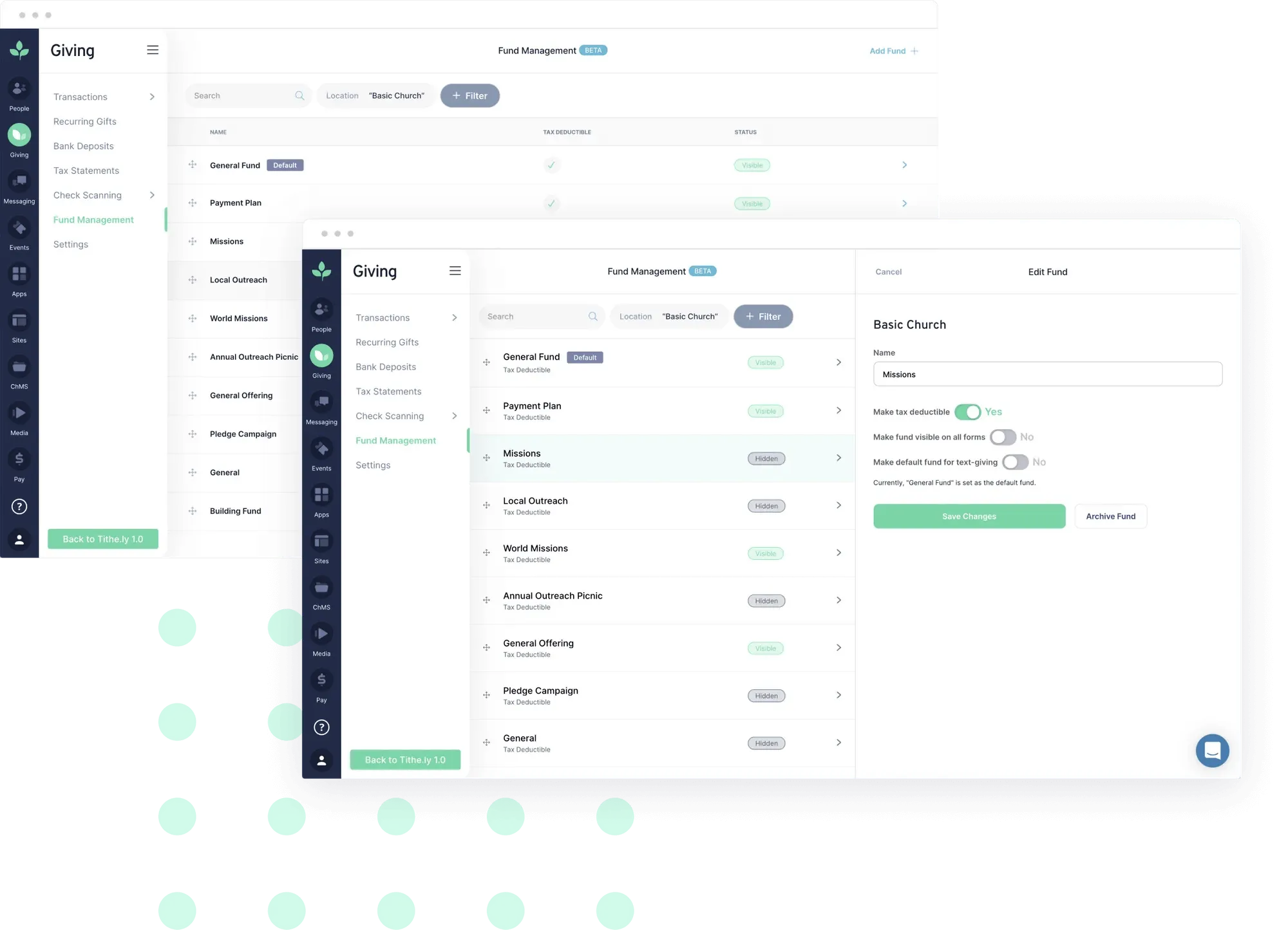 admin tools fund management screen