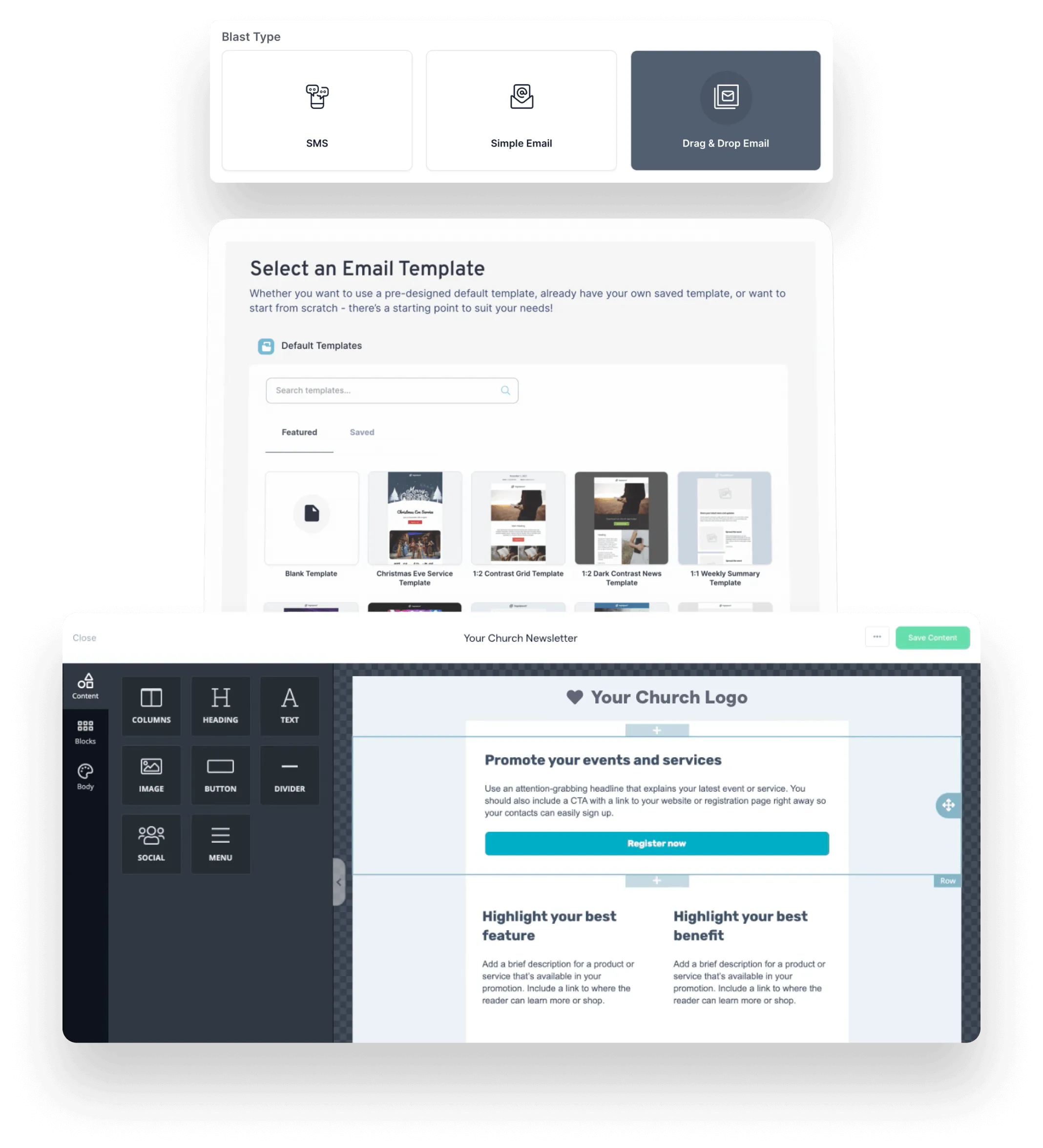 email blast app dashboard