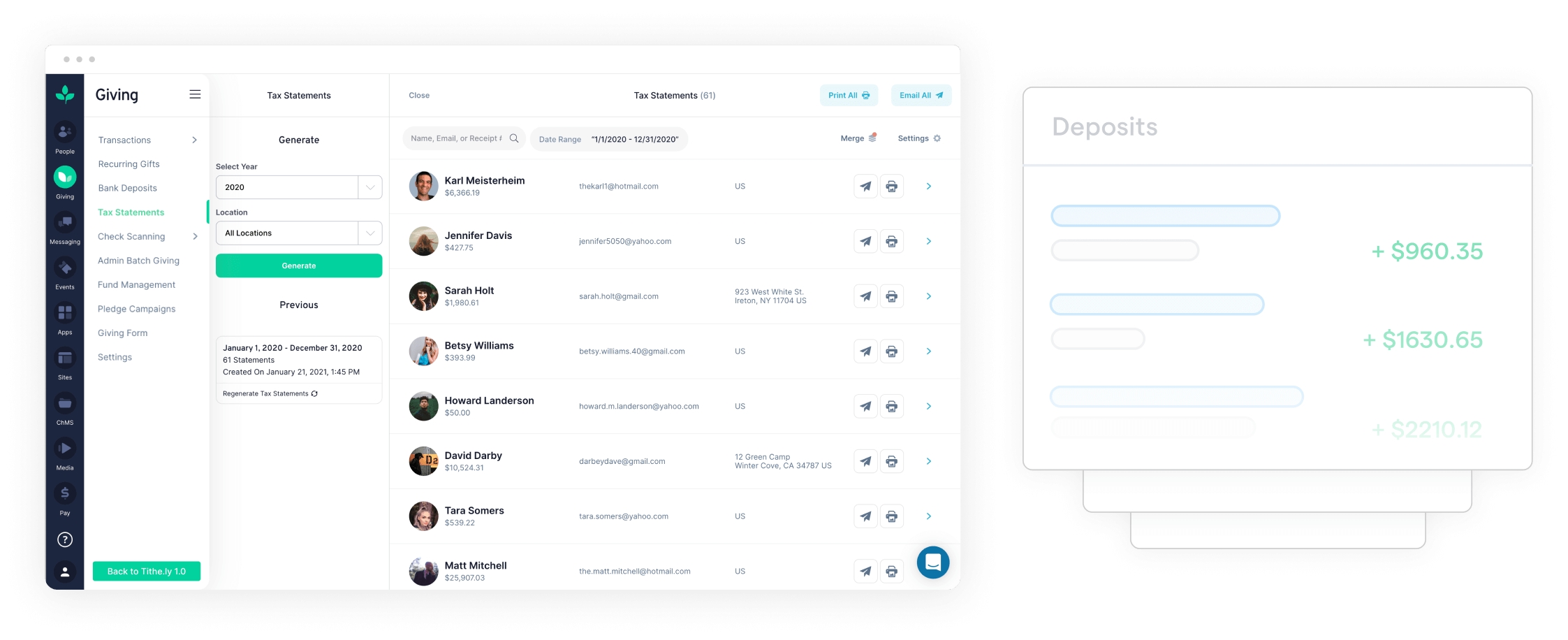 Online giving dashboard preview