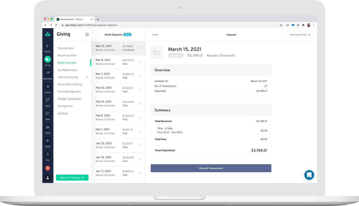 deposits tracking dashboard
