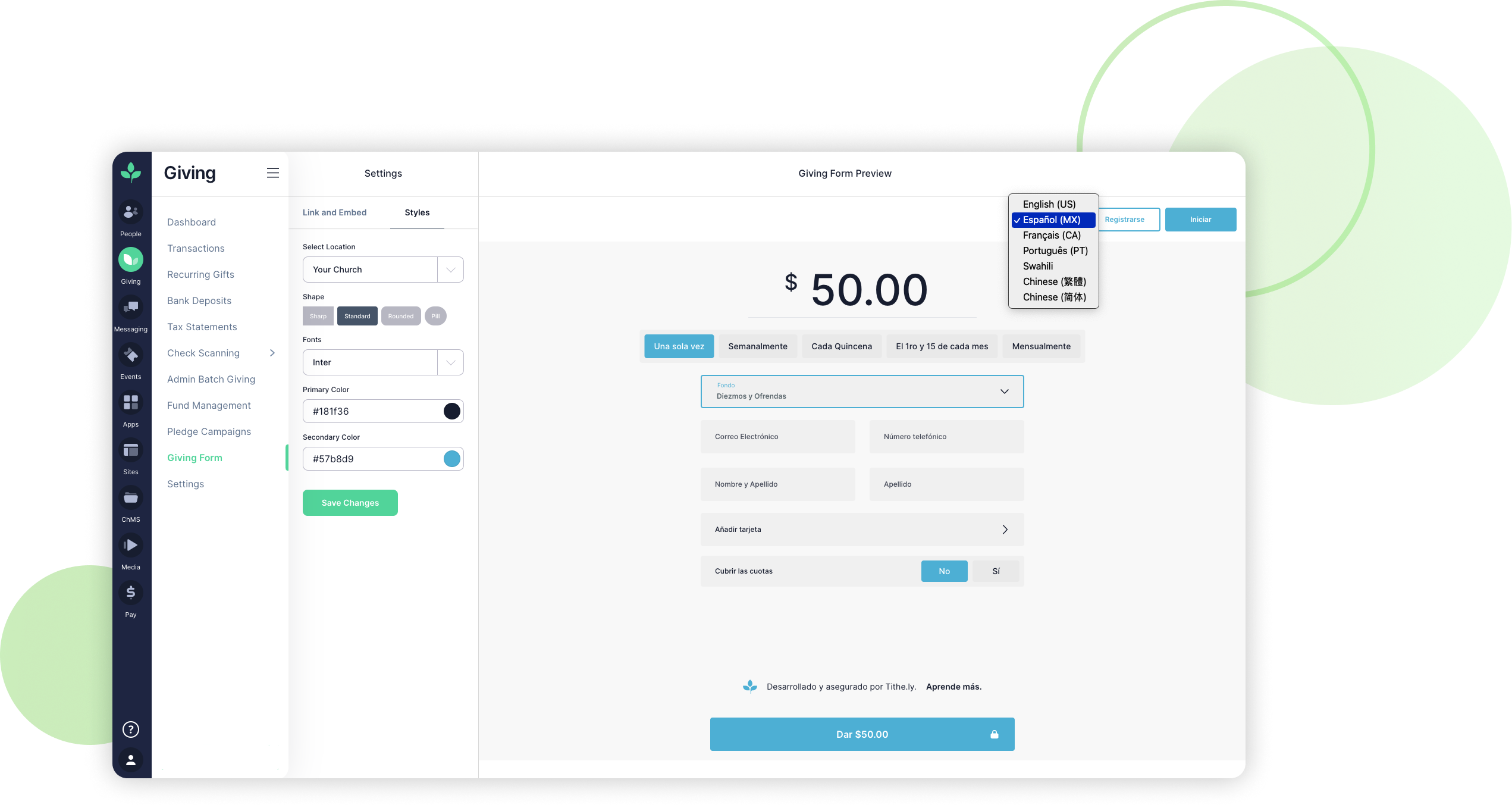 Online giving dashboard preview