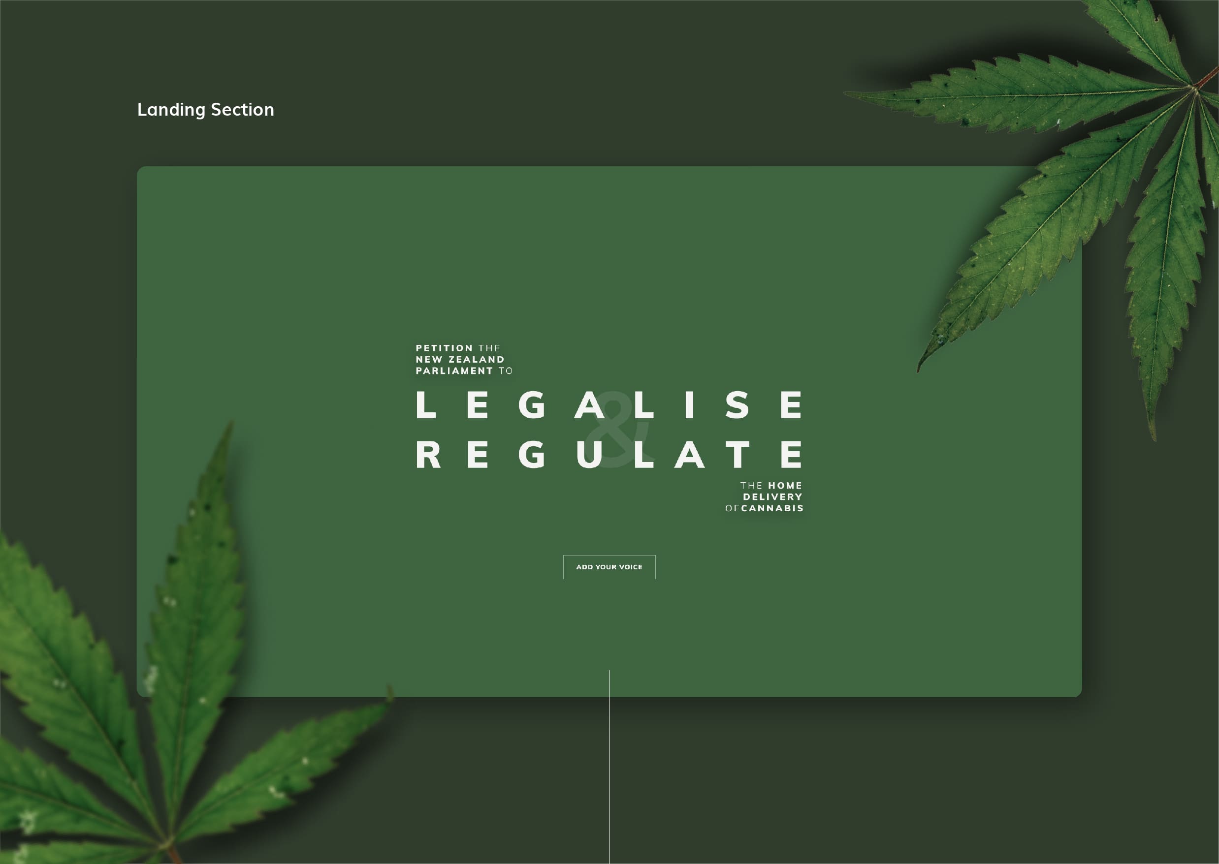 User interface designs for Legalise Weed website